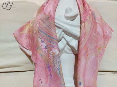 khăn lụa tơ tằm vẽ tay thủy ấn vân mây hồng 3