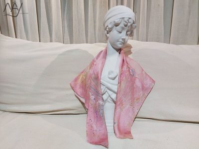 khăn lụa tơ tằm vẽ tay thủy ấn vân mây hồng 5